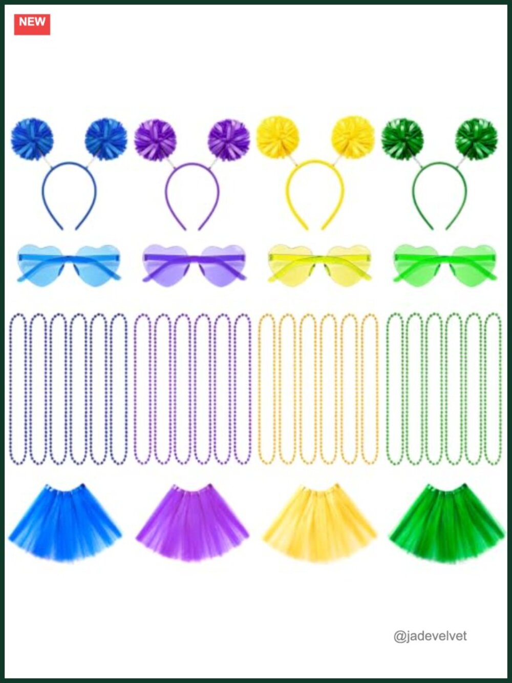 4 Pack Tutu Costume Set with Headband Sunglasses Necklace for Halloween